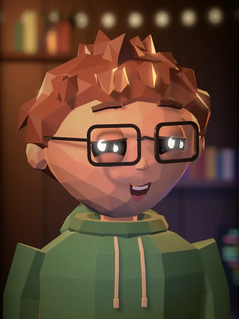 Devansh, low-poly, in warm lamp light
